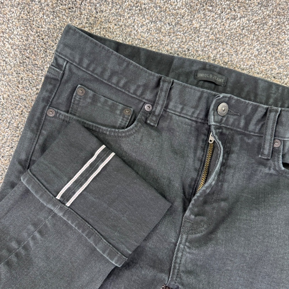 Uniqlo Selvedge Denim Jeans Mens 31x32 Slim Straight Middle Rise Faded Black